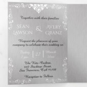 zilver & wit siergrens bruiloft drieluik aankondiging (Binnenzijde eerst)