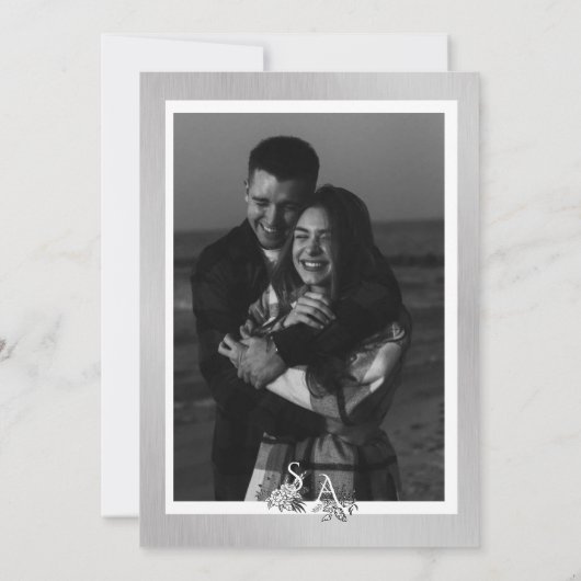 zilver & wit siergrens bruiloft kaart (Achterkant)