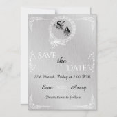  zilver & wit siergrens bruiloft magnetische uitnodiging (Voorkant)