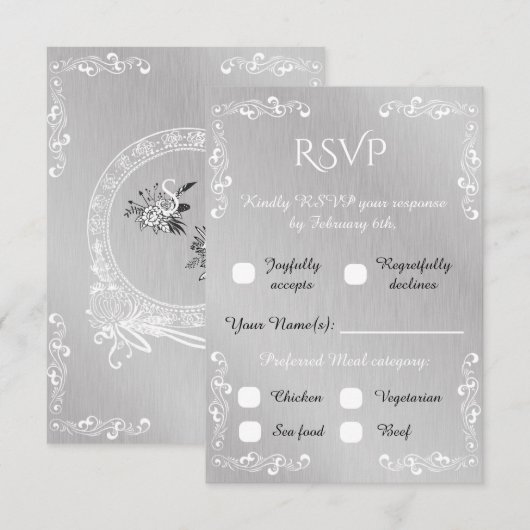  zilver & wit sierrand RSVP Kaartje (Voorkant / Achterkant)