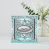 Zilver Wit Turkoois Blauw Sweet 16 Verjaardagsfees Kaart (Staand voorkant)