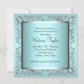 Zilver Wit Turkoois Blauw Sweet 16 Verjaardagsfees Kaart (Achterkant)