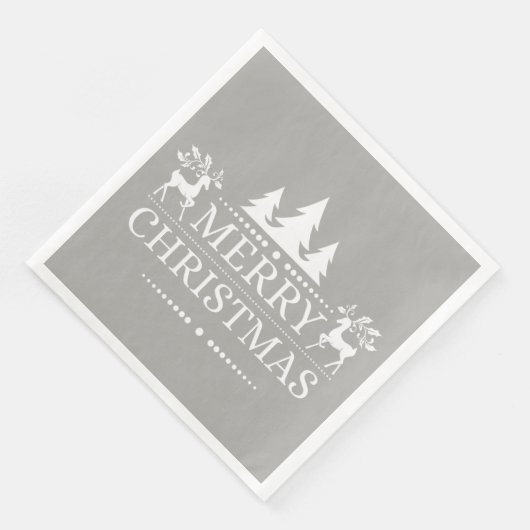Zilver & Wit Vrolijk Kerst Papier Servetten (Hoek)