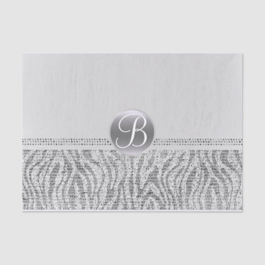 Zilver Wit Zebra Glans Glam Monogram Initiaal Tissuepapier (Voorkant)