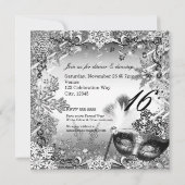 Zilver Wit Zwart Masquerade & Winter Sneeuwvlokken Kaart (Achterkant)