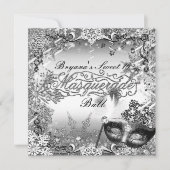 Zilver Wit Zwart Masquerade & Winter Sneeuwvlokken Kaart (Voorkant)