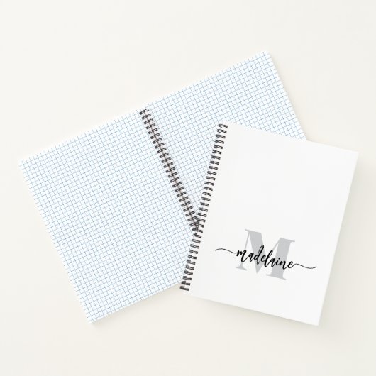 Zilver Wit Zwart Persoonlijk Monogram Notitieboek (Binnen)
