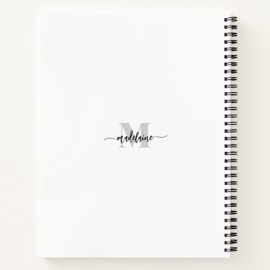 Zilver Wit Zwart Persoonlijk Monogram Notitieboek (Achterkant)