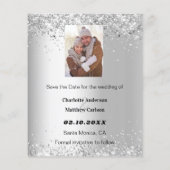 Zilver witte bloemenfoto Save the Date bruiloft Flyer (Achterkant)