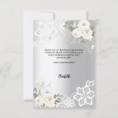 Zilver witte bloemrijke kanten Bruiloftsbruiloft f Bedankkaart (Achterkant)
