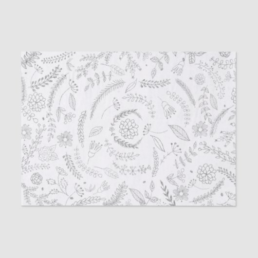Zilver & Witte Botanische Elegante Glam Bloemen Tissuepapier (Voorkant)