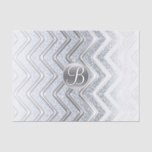 Zilver Witte Chevron Glans Monogram Letter Initiaa Tissuepapier