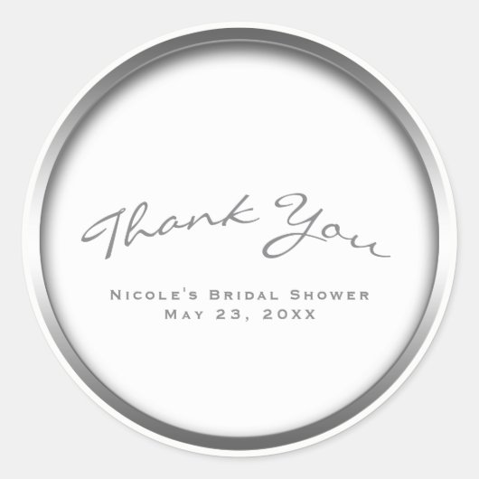 Zilver & Witte Chic Bruids Shower Feest Ronde Sticker (Voorkant)