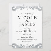 Zilver & Witte Damast Chic Elegante Minimalistisch Kaart (Voorkant)