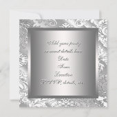 Zilver Witte Damast Feest Kaart (Achterkant)