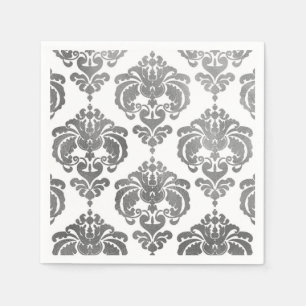 Zilver & Witte Damast Vintage Trouwfeest Servetten