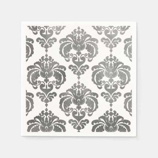 Zilver & Witte Damast Vintage Trouwfeest Servetten (Voorkant)
