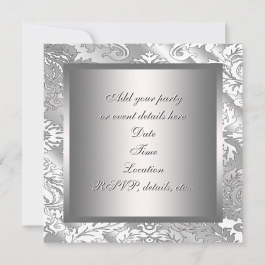 Zilver Witte Damasten Feest Kaart (Achterkant)