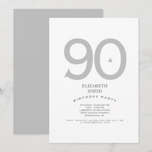 Zilver & Witte Elegante 90ste Verjaardagsfeest Kaart