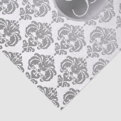 Zilver Witte Glam Damask Monogram Letter Initiaal Tissuepapier (Detail)