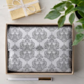 Zilver Witte Glam Damask Monogram Letter Initiaal Tissuepapier (Geschenk)