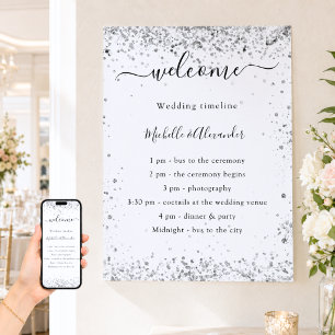 Zilver witte glitters elegante trouwprogramma poster
