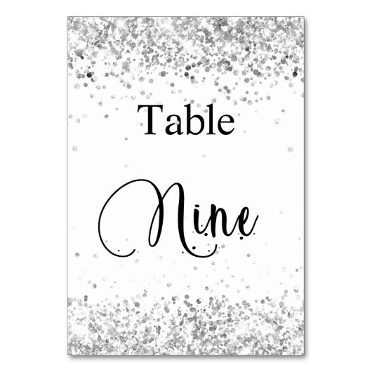 Zilver witte glitterschrift tafel negen 9 kaart (Voorkant)