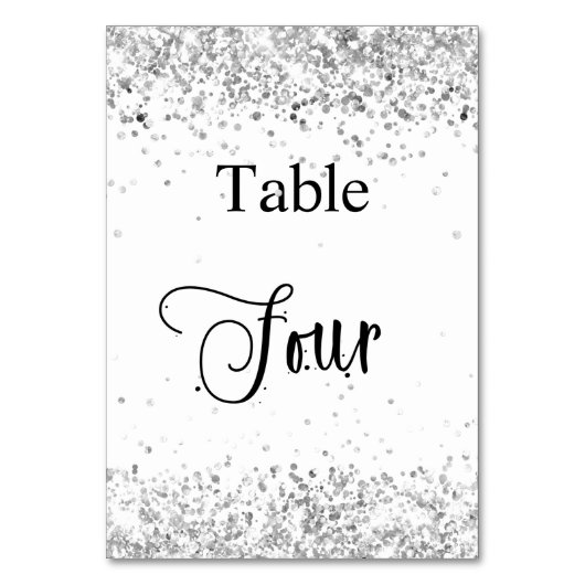 Zilver witte glitterschrift tafel vier 4 kaart (Voorkant)