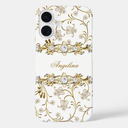 Zilver Witte Goud Diamant Juwelen Bloemig Case-Mate iPhone Case (Achterkant)