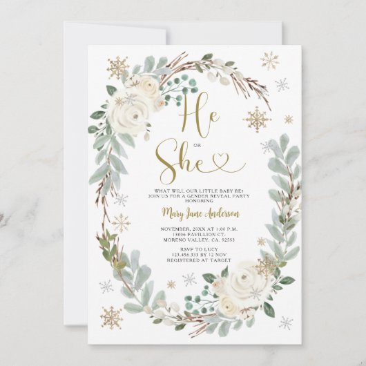 Zilver Witte Gouden Kerst Geslacht Reveal Kaart (Voorkant)