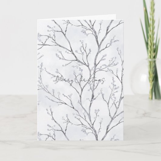 Zilver Witte Kerstmis Winterbomen Kaart (Voorkant)