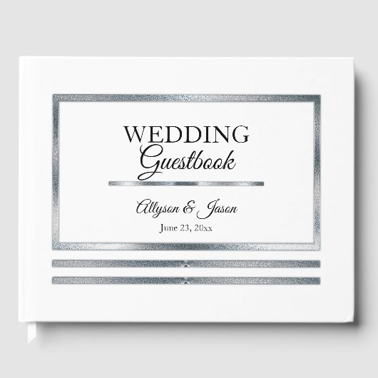 Zilver | Witte moderne eenvoudige elegante bruilof Gastenboek (Voorkant)