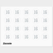 Zilver Witte Nummer 16 Jersey Speler Uniform #16 Ronde Sticker (Vel)