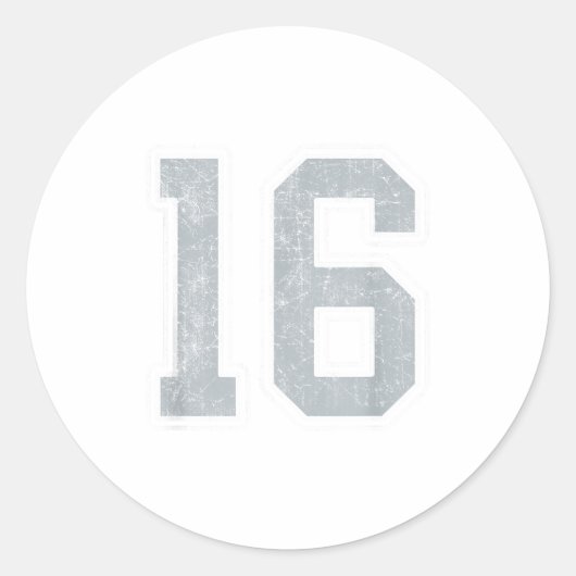 Zilver Witte Nummer 16 Jersey Speler Uniform #16 Ronde Sticker (Voorkant)