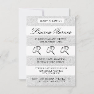 Zilver & Witte Strepen - 3x5 Baby Shower Uitnodigi Kaart