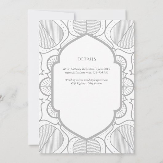 Zilver Witte Versierde Katholieke Huwelijksmis Tro Kaart (Achterkant)