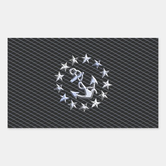 Zilver Yacht Naval Vlag op Charcoal Grille Rechthoekige Sticker (Voorkant)