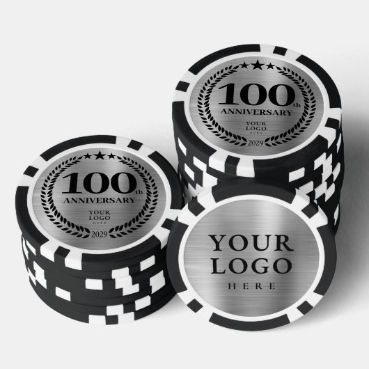Zilver Zakelijk 100-jarig Jubileum Poker Chips (Opstapeling)