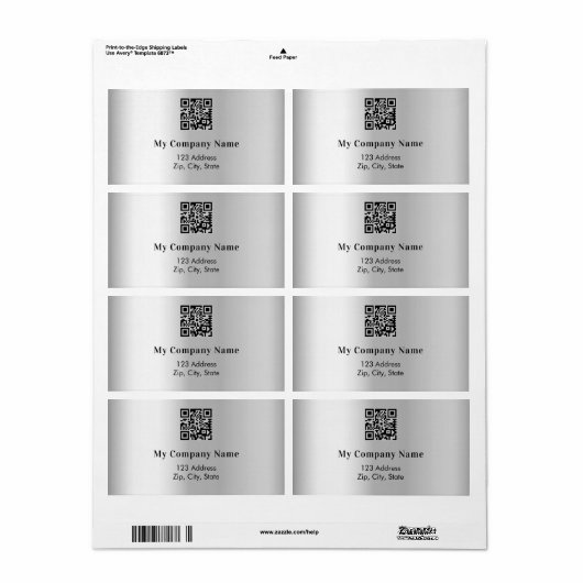 Zilver zakelijke QR code retour adres verzending Etiket (Full Sheet)