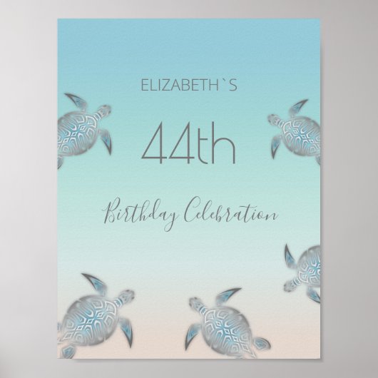 Zilver Zee Turtles Birthday Party Poster (Voorkant)