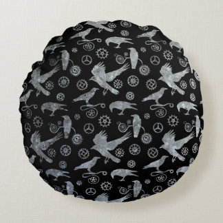 Zilver Zinc Gears en Crows Steampunk Rond Kussen