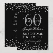 Zilver Zwart 60e Verjaardag Save the Date & Detail Kaart (Voorkant / Achterkant)