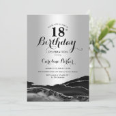 Zilver Zwart Agaat Marmer 18e Verjaardag Kaart (Staand voorkant)
