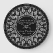 Zilver & Zwart Bloemen Mandala Bruiloft Jubileum Grote Klok (Voorkant)