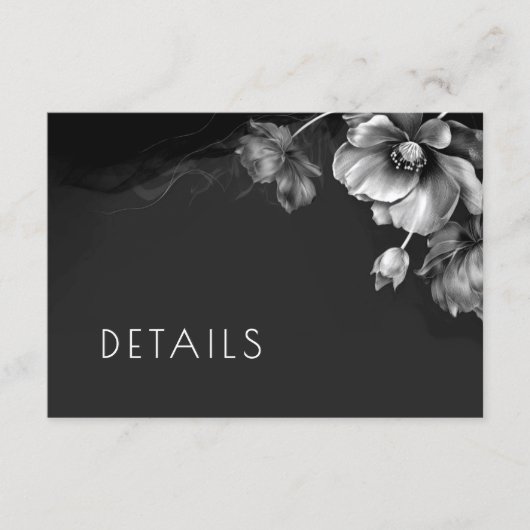 Zilver Zwart Bloemendetails Informatiekaartje (Voorkant)