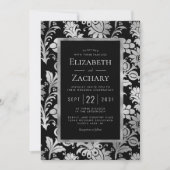 Zilver Zwart  Bloempatroon Trouwen Kaart (Voorkant)