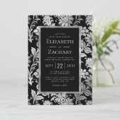 Zilver Zwart  Bloempatroon Trouwen Kaart (Staand voorkant)