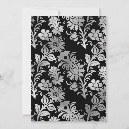 Zilver Zwart  Bloempatroon Trouwen Kaart (Achterkant)