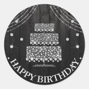 Zilver Zwart Cakfles Happy Birthday Ronde Sticker