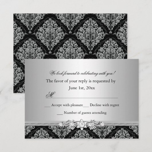 Zilver & Zwart Damask RSVP (Voorkant / Achterkant)